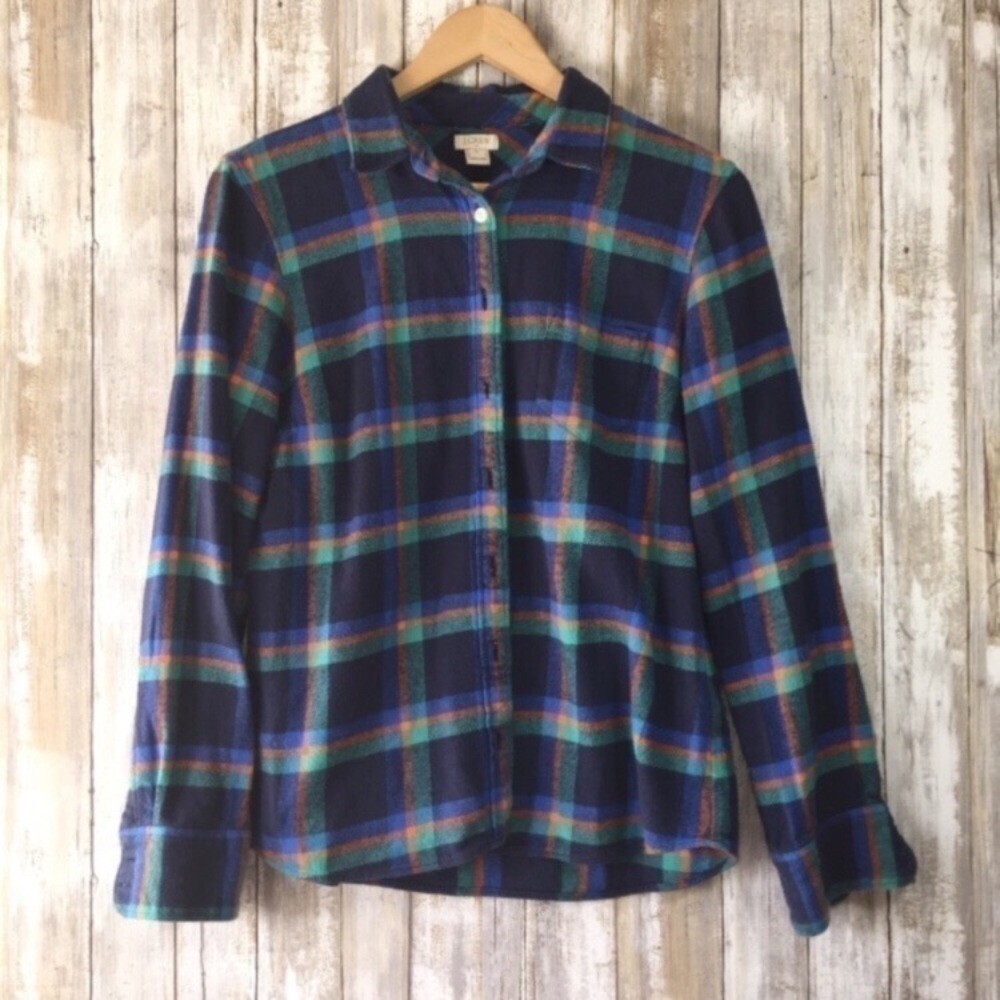 J.Crew Blue Green Plaid Button Down Shirt Medium Cotton Casual Top